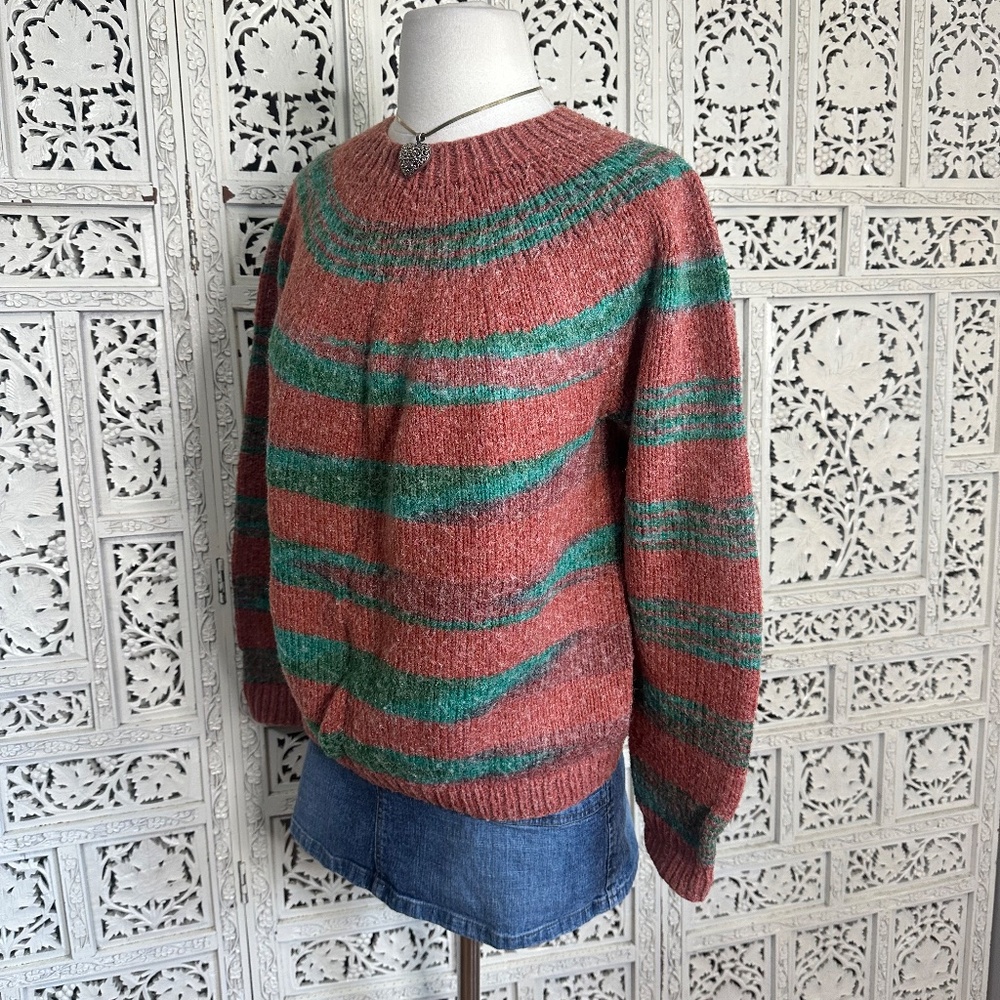 Handmade Knit Orange & Green Retro Grannycore Colorful‎ Sweater Sz M - Picture 4 of 5